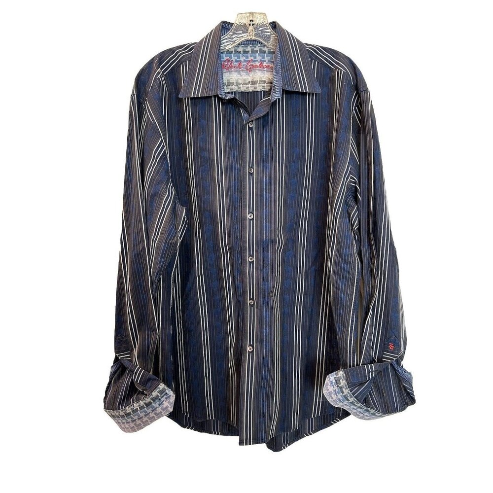 Robert Graham Shirt Mens XL Multi Color Striped Flip Cuff Button Up Long Sleeve